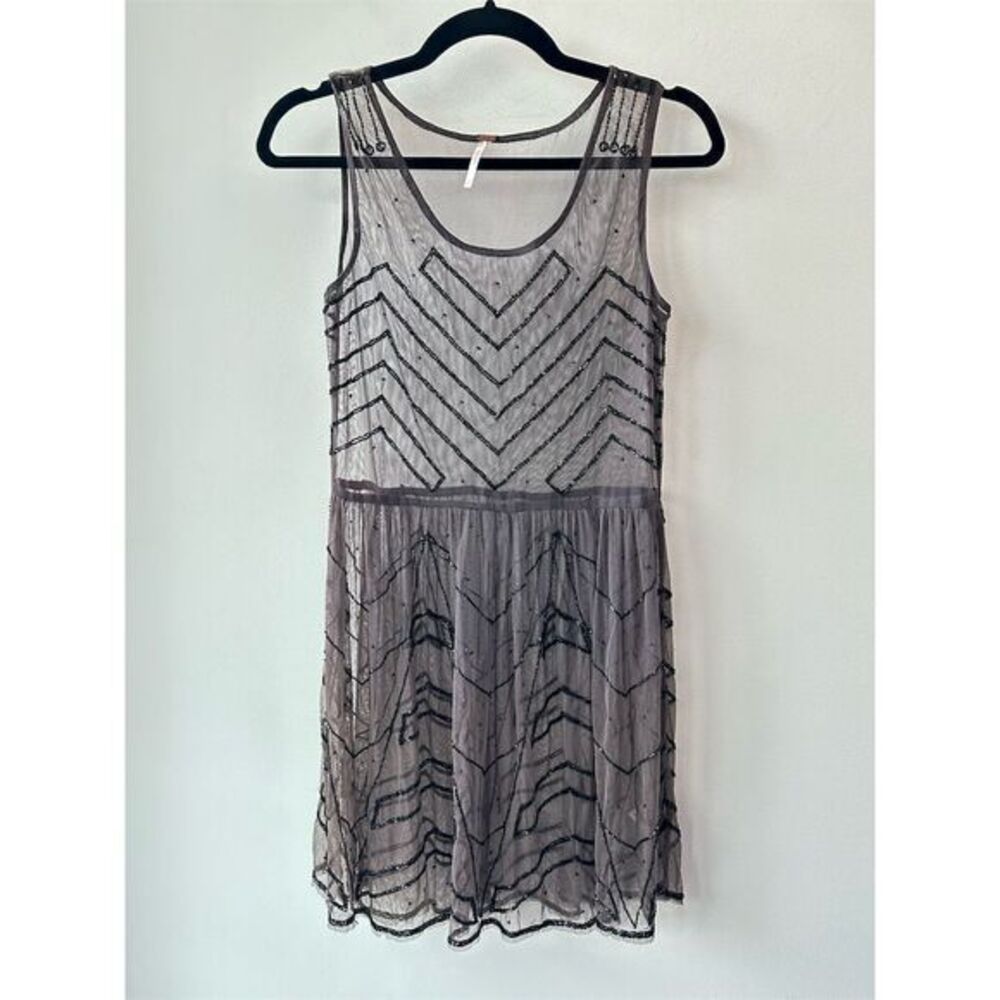 Free People Black and Gray Sheer Mini Dress